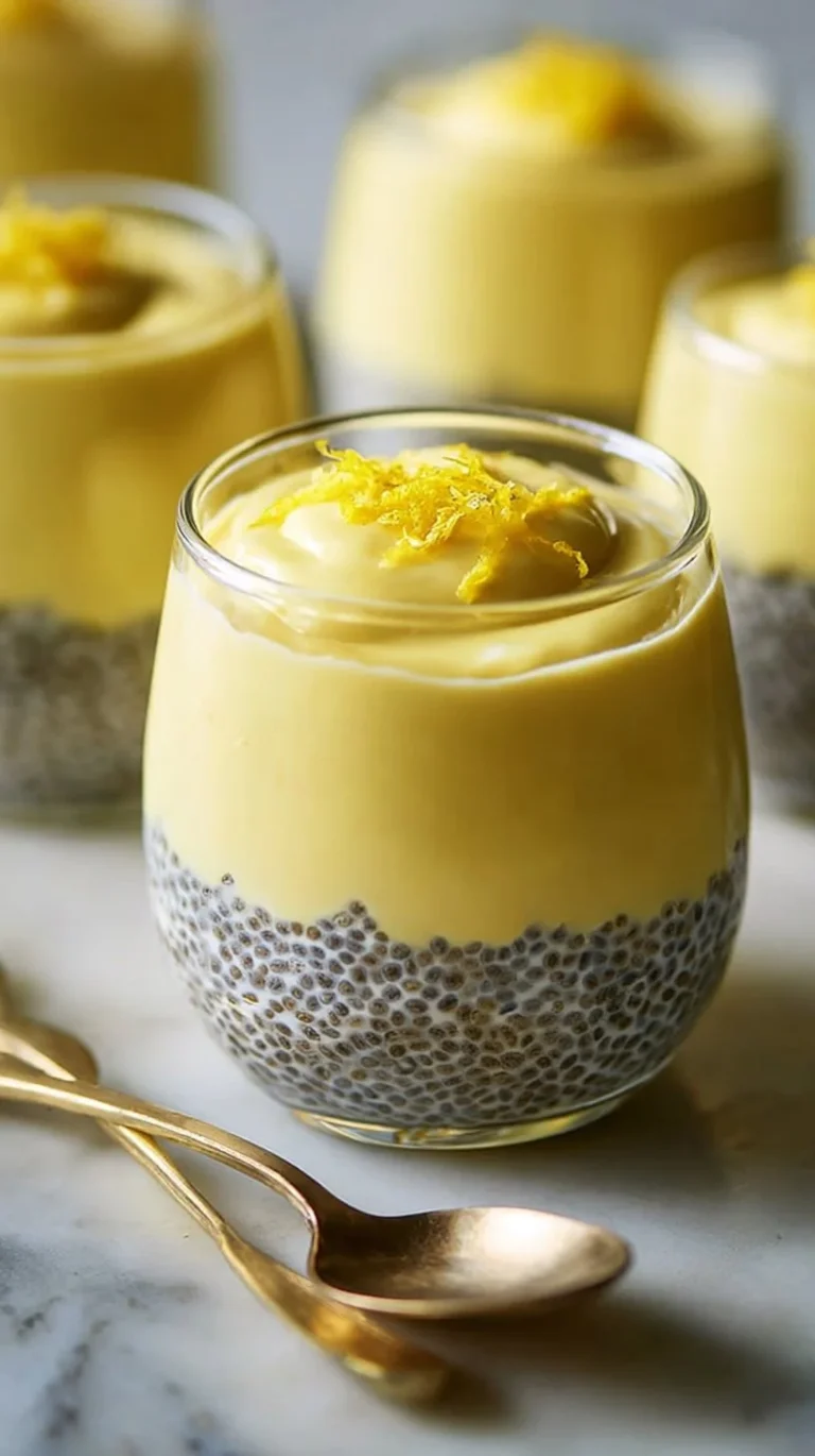 Delicious Lemon Chia Pudding topped with fresh lemon slices and mint.