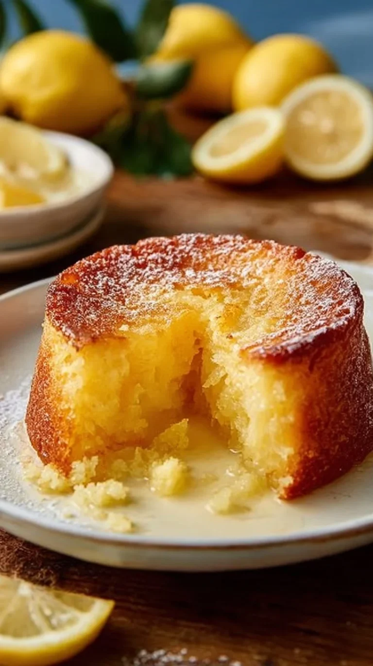 A delightful one-bowl lemon dessert garnished with lemon zest and mint.