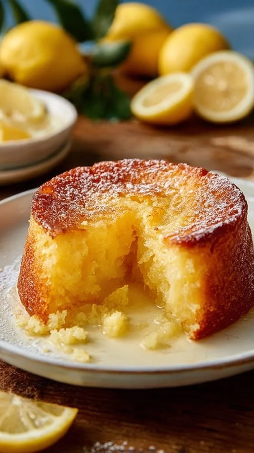 A delightful one-bowl lemon dessert garnished with lemon zest and mint.