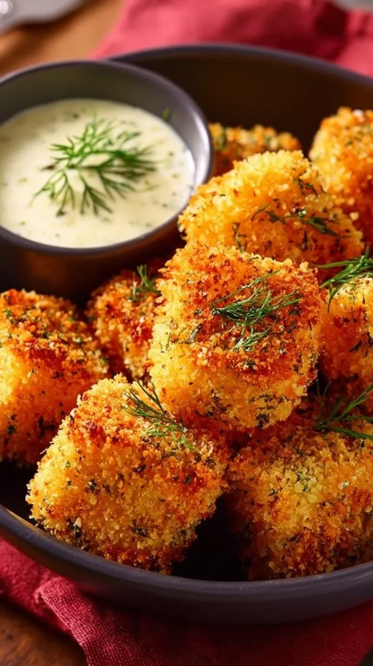 Panko crusted salmon bites served on a plate