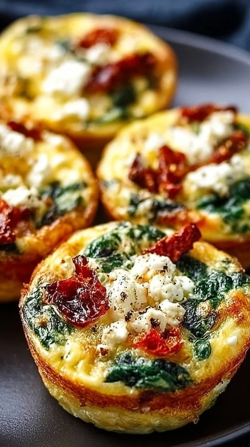 Delicious spinach, feta, and sun-dried tomato egg muffins in a baking dish
