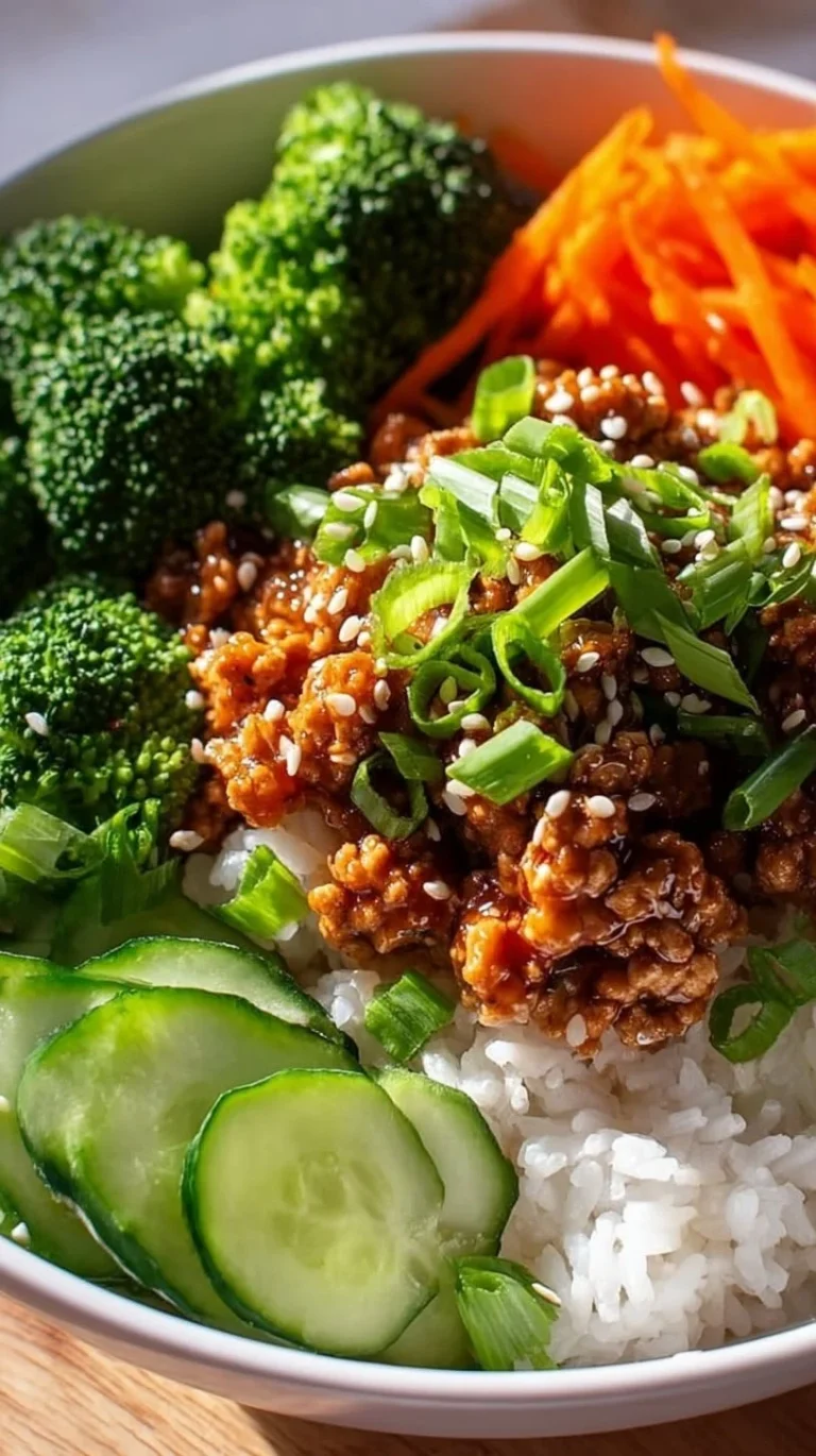 Bowl of Teriyaki Ground Turkey with colorful vegetables and rice