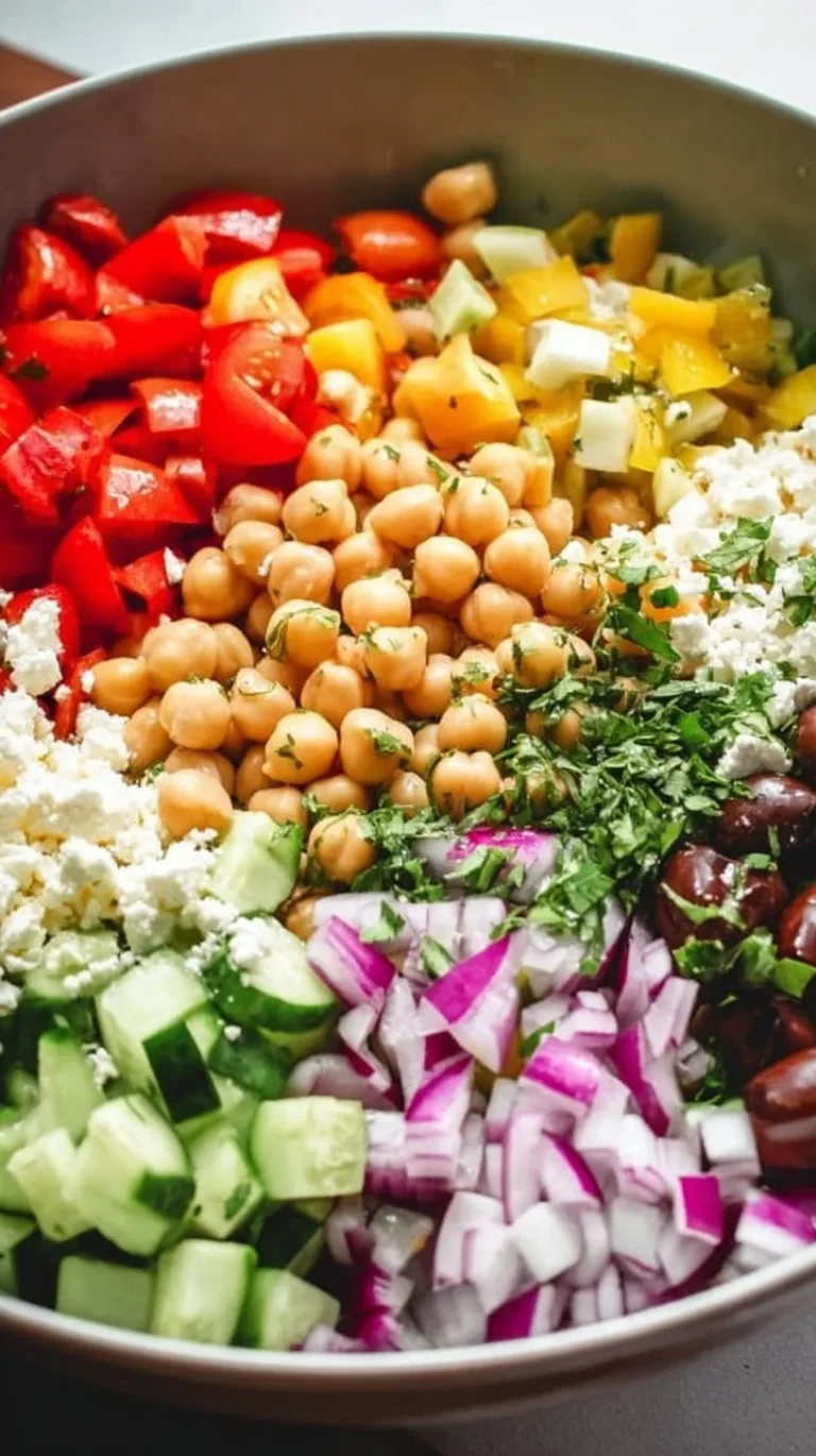 10-Minute Mediterranean Chickpea Salad with veggies and herbs