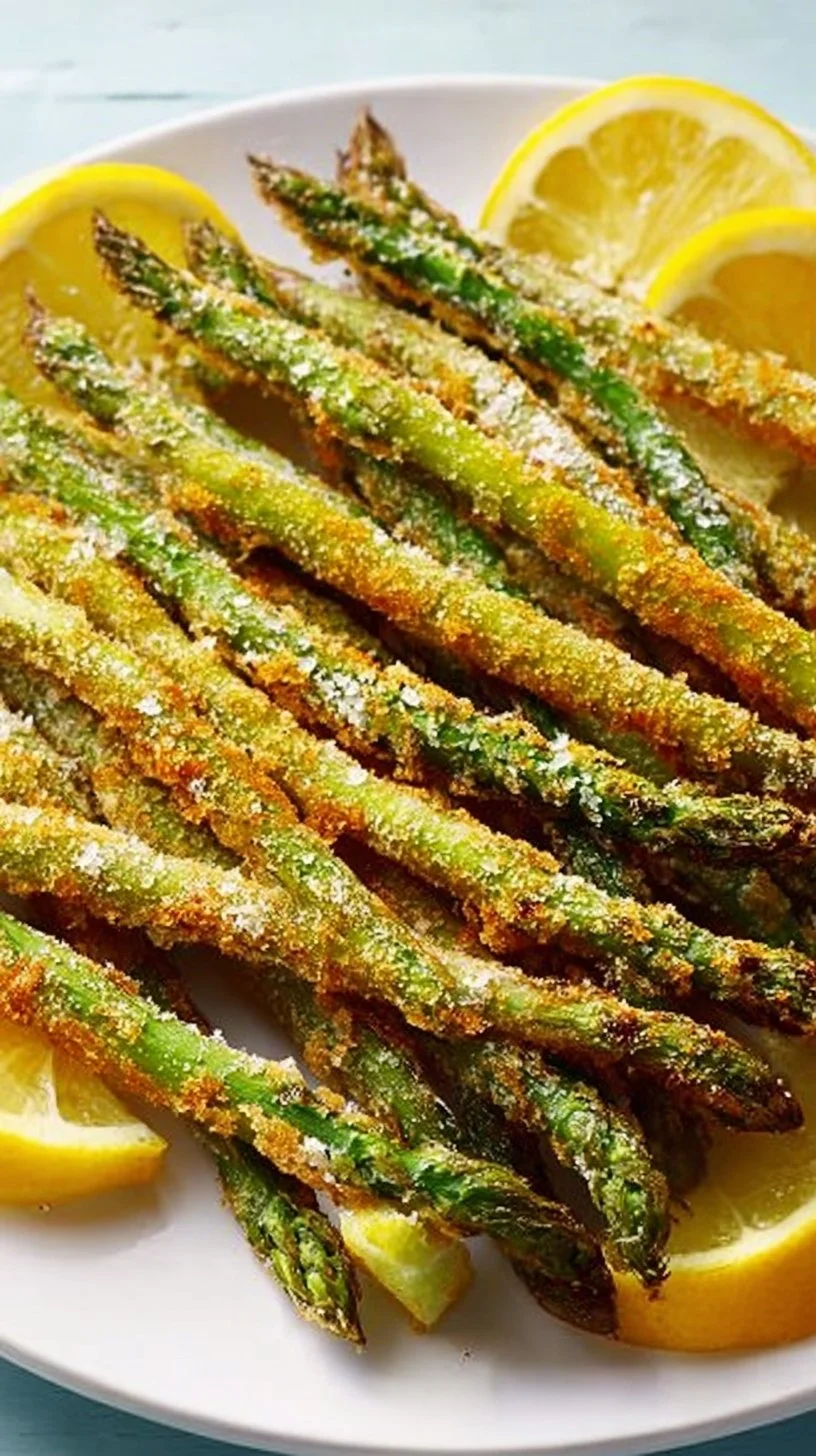 Crispy air fryer asparagus fries served in a bowl, perfect for a healthy snack.