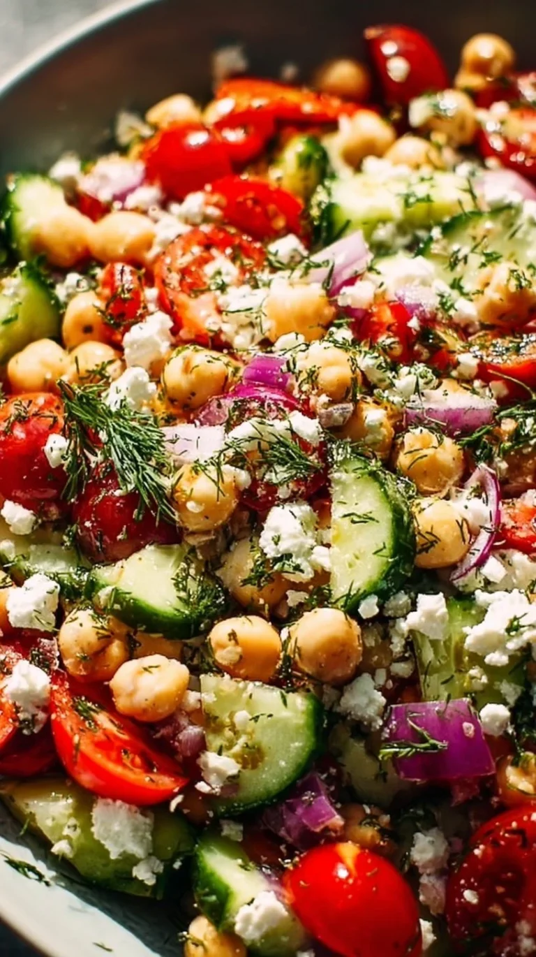 Chickpea cucumber salad with fresh vegetables in a bowl