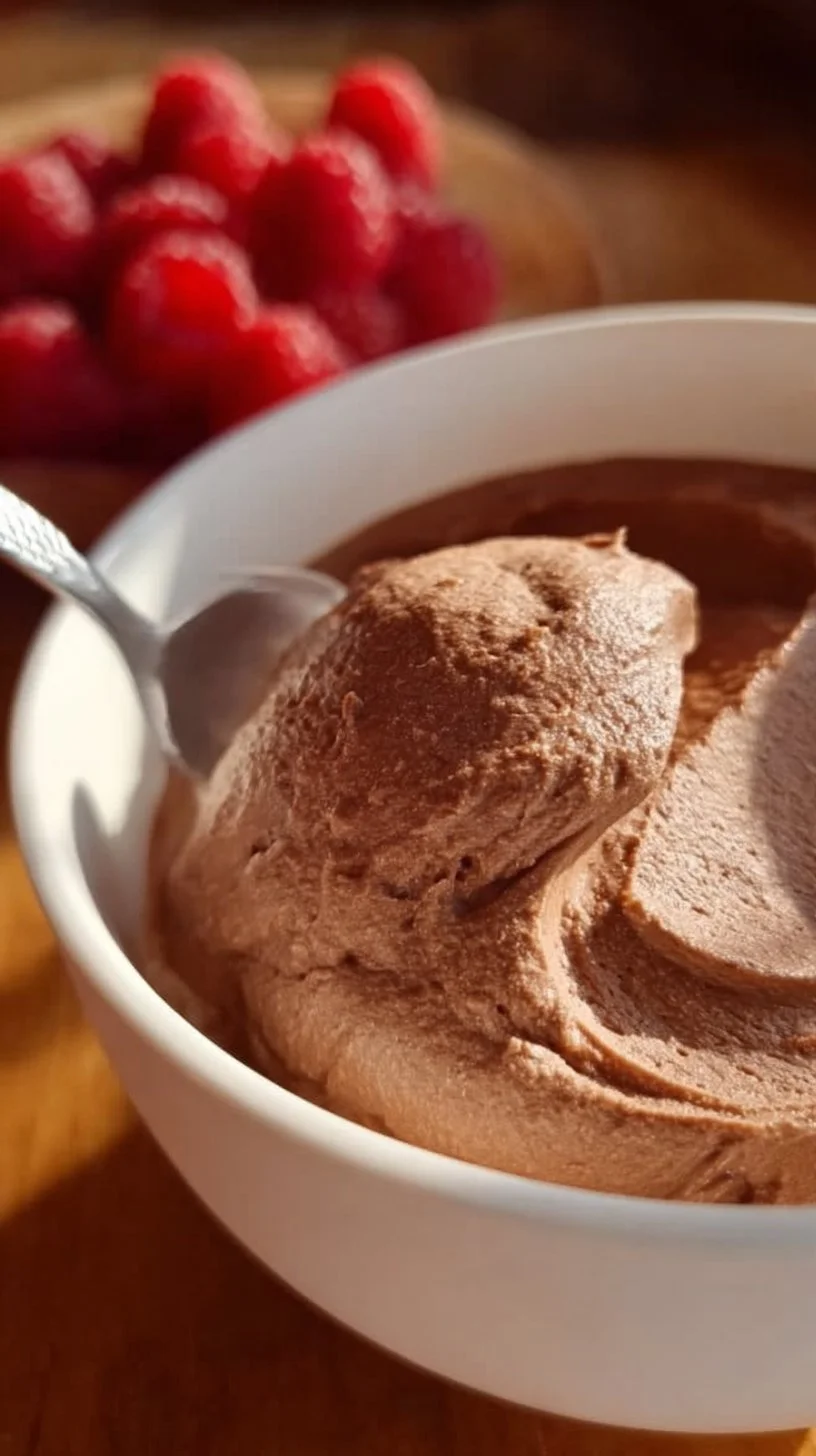 Delicious easy cottage cheese chocolate mousse served in a bowl