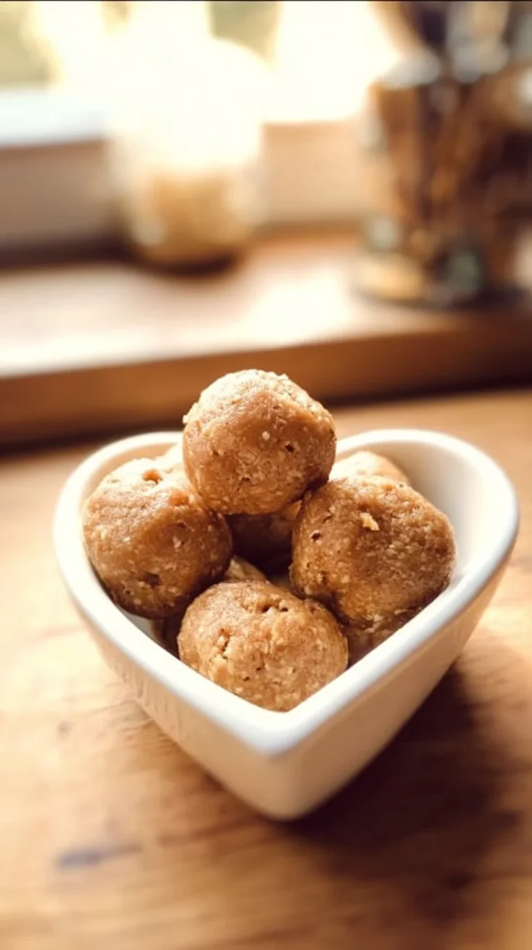 Bowl of easy peanut butter protein balls made with oats and honey