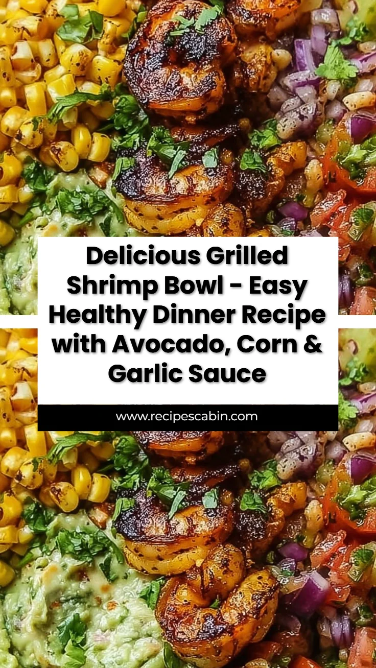 Grilled Shrimp Bowl with Avocado, Corn Salsa & Creamy Garlic Sauce