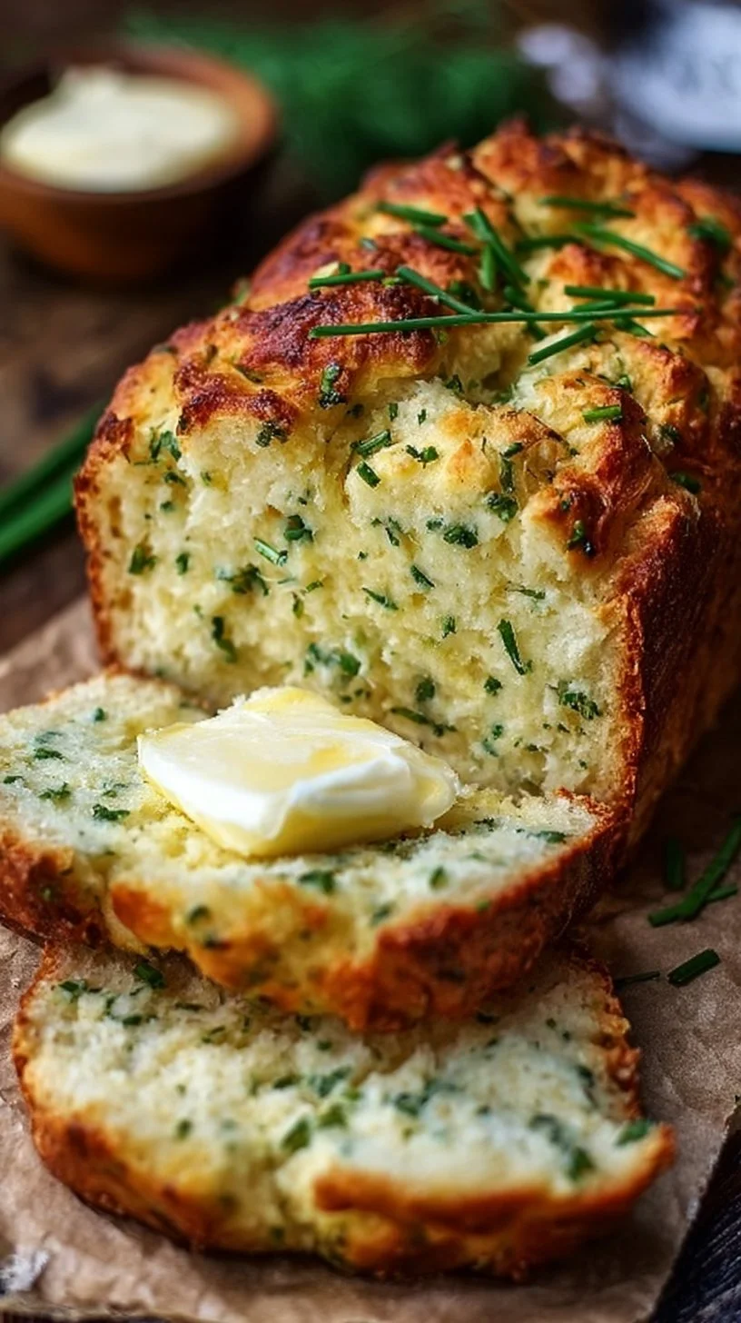 Sliced high-protein cottage cheese bread on a wooden cutting board.