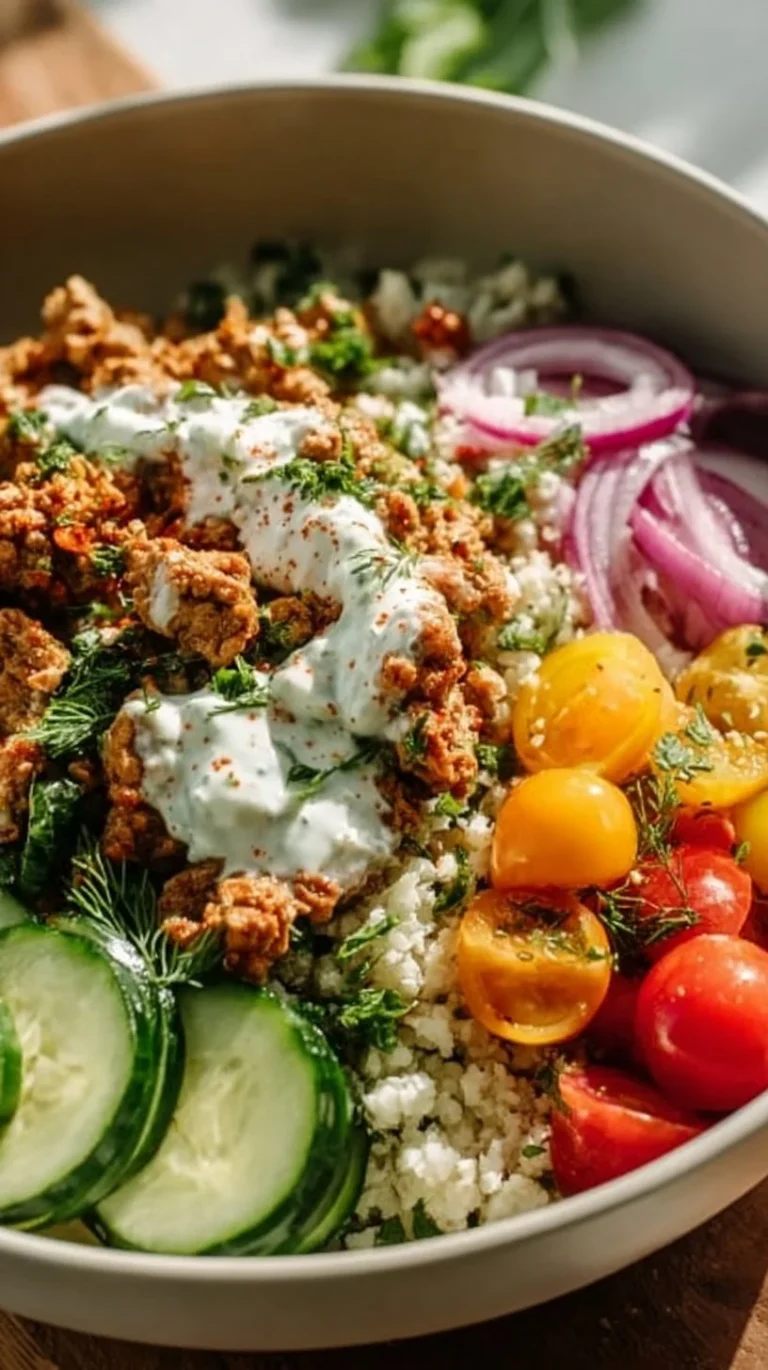 Mediterranean Turkey Bowls with fresh vegetables and spices.