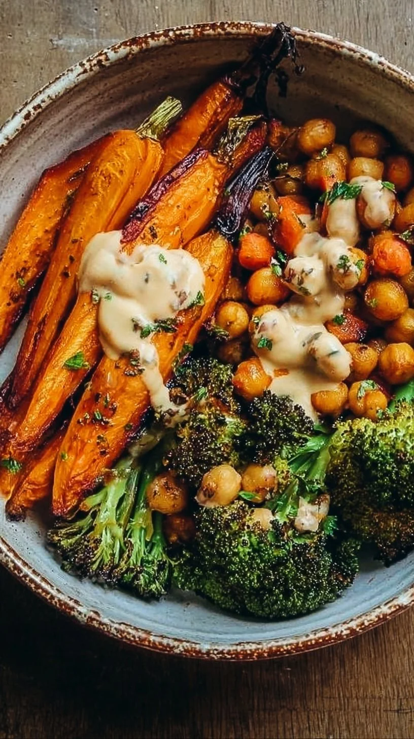 One-Pan Roasted Carrot and Chickpea Bowl with vibrant colors and textures