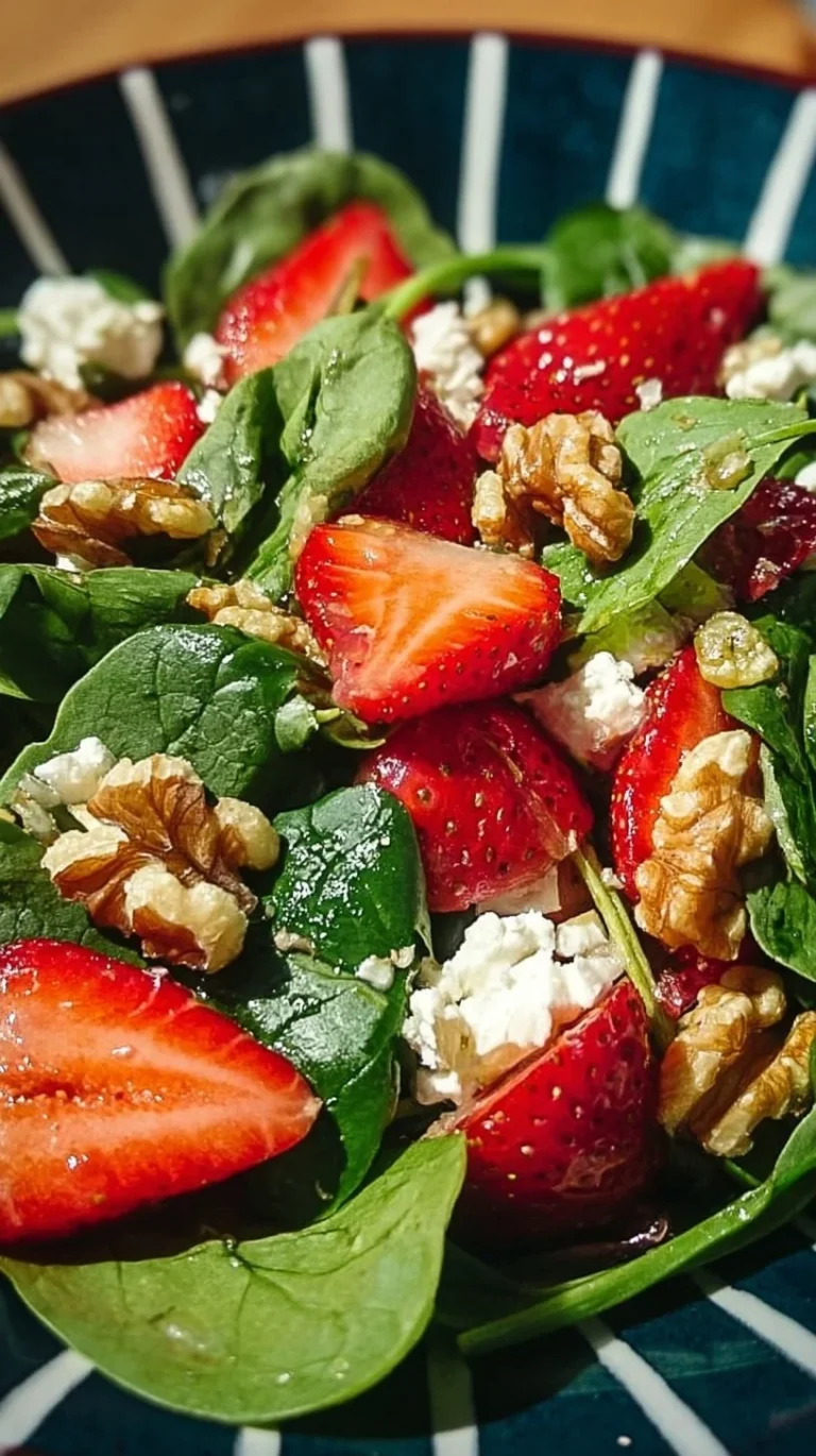 Fresh Strawberry Feta Salad with greens and dressing
