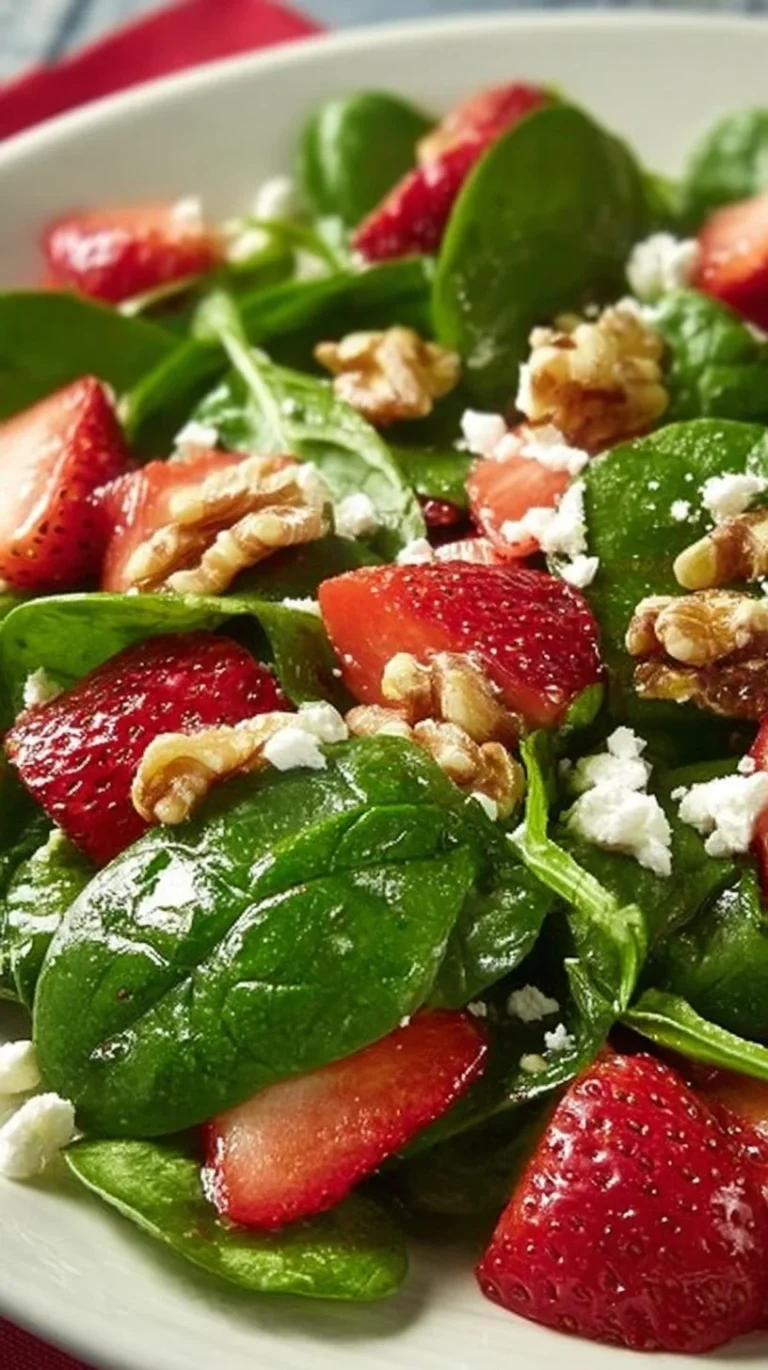 Strawberry Feta Spinach Salad with fresh strawberries and feta cheese