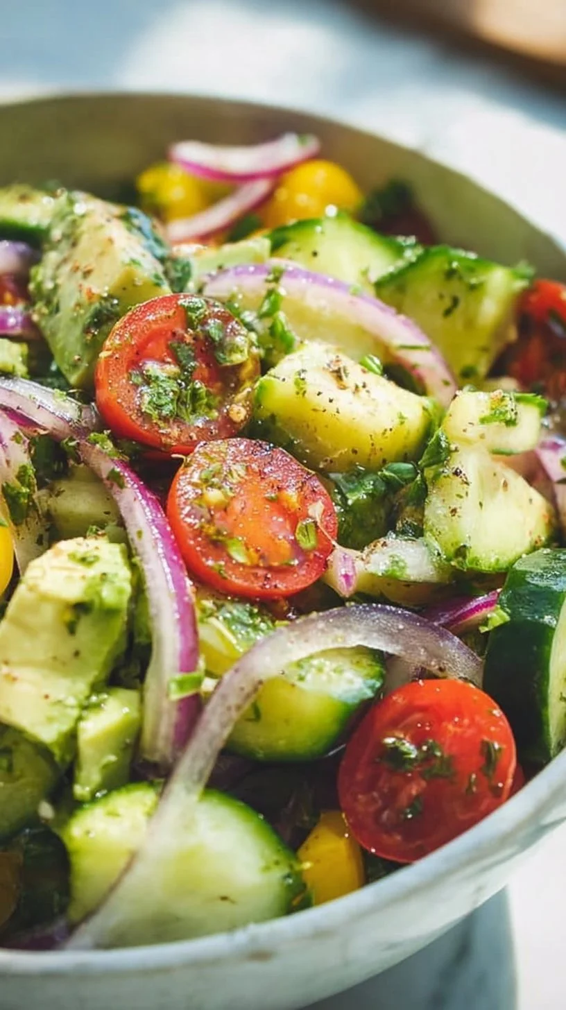 Delicious avocado salad with fresh ingredients and vibrant colors