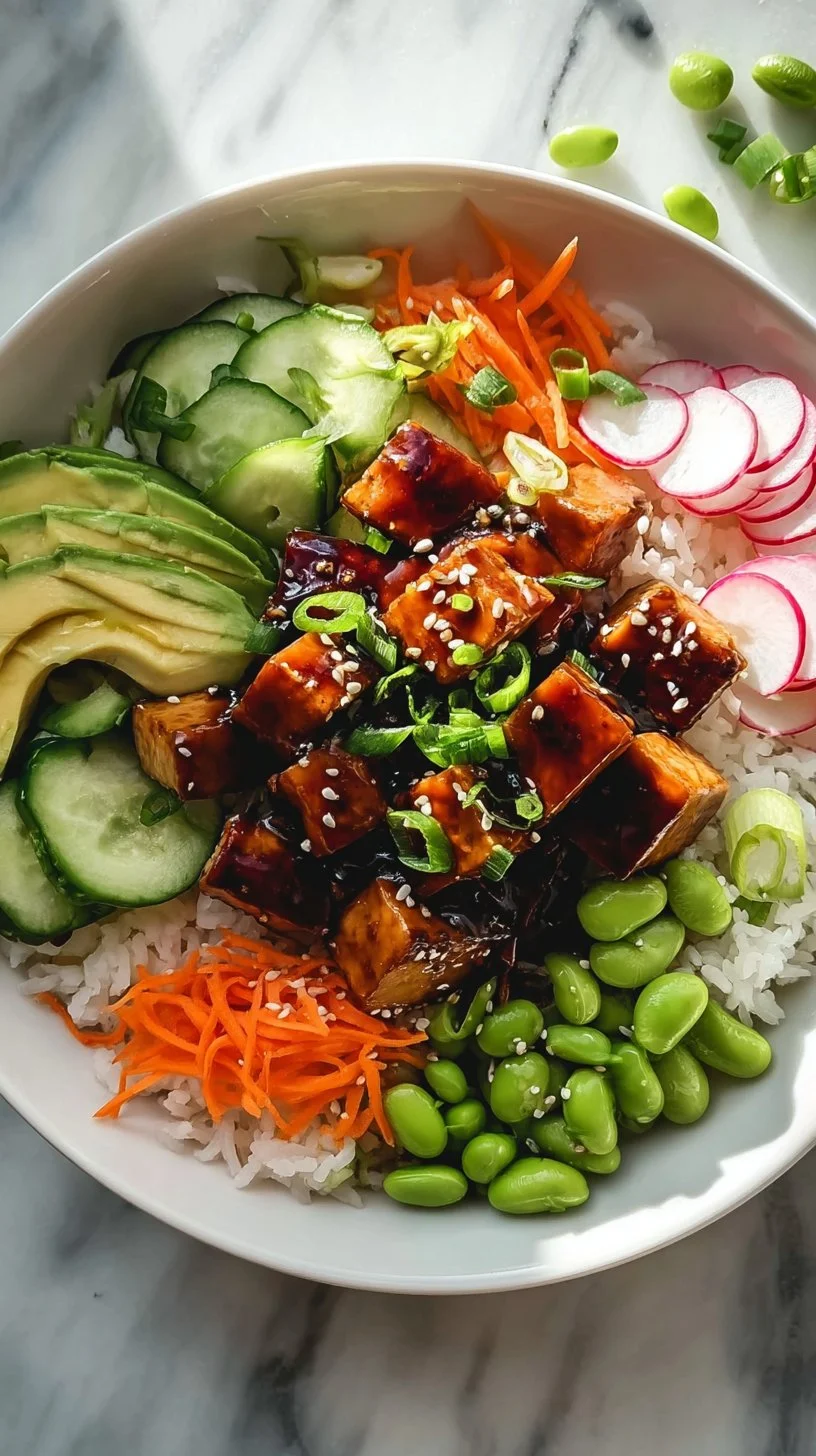 Delicious Vegan Poke Bowl with fresh ingredients and vibrant colors