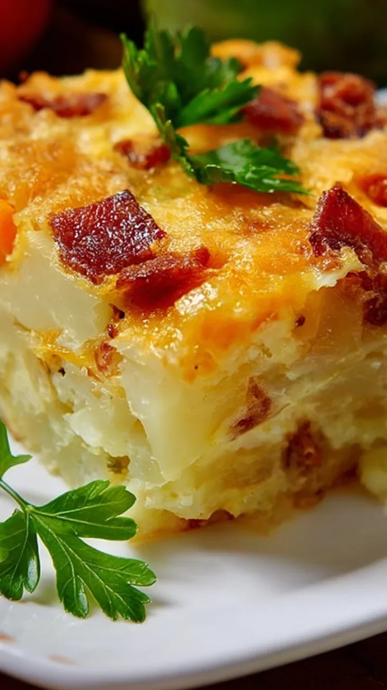 Easter breakfast casserole with eggs, cheese, and vegetables baked to perfection