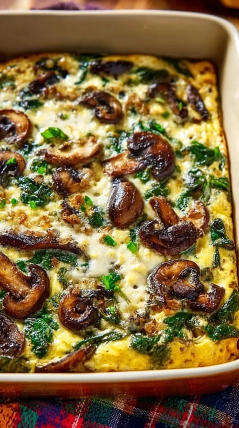 Delicious Spinach Mushroom Breakfast Casserole ready to serve
