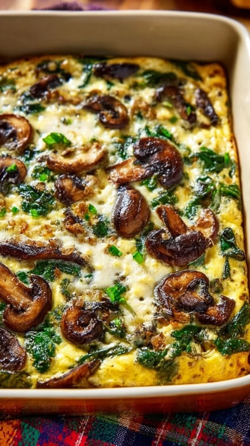 Delicious Spinach Mushroom Breakfast Casserole ready to serve
